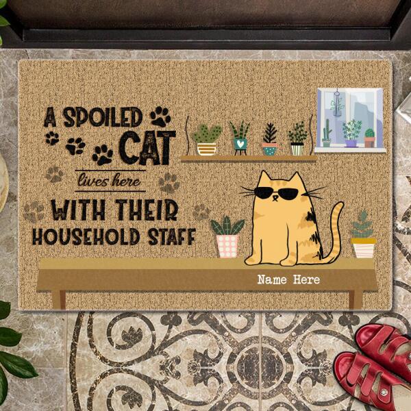 Pawzity Custom Mat, Gifts For Cat Lovers, Spoiled Cat Lives Here Cats Wear Sunglasses Front Door Mat