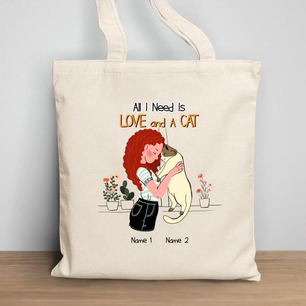 All I Need Is Love And A Cat - Personalized Cat Tote Bag