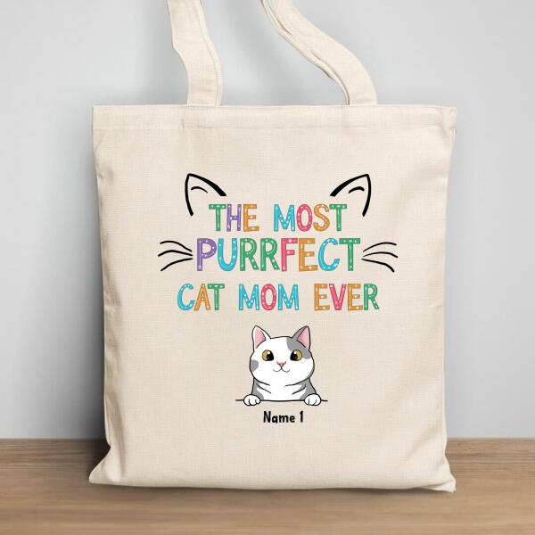 Most Purrfect Cat Mom Ever - Personalized Cat Tote Bag