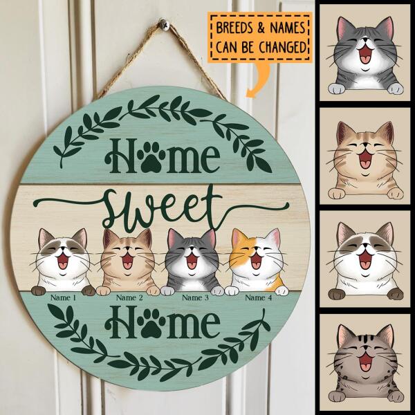 Pawzity Home Sweet Home Sign, Gifts For Cat Lovers, Pastel Green Custom Wooden Signs , Cat Mom Gifts