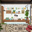 ﻿Pawzity Welcome To Our Home Personalized Doormat, Gifts For Cat Lovers, Cats On Table Front Door Mat