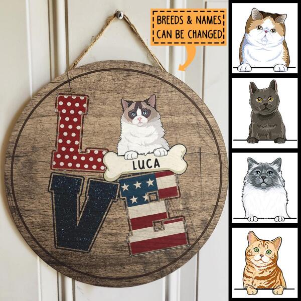 Pawzity Custom Wooden Signs, Gifts For Cat Lovers, Love American Style Personalized Housewarming Gifts , Cat Mom Gifts