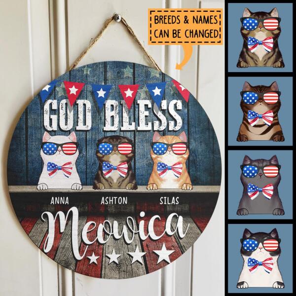 4th Of July Sign, Gifts For Cat Lovers, God Bless Meowica Custom Wood Signs, Personalized Housewarming Gifts , Cat Mom Gifts
