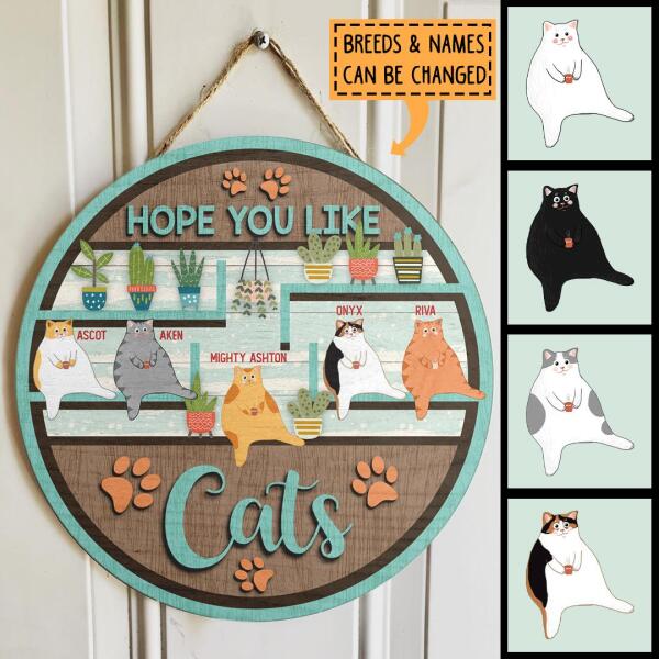 Pawzity Custom Wooden Signs, Gifts For Cat Lovers, Hope You Like Cats, Plant Stand Personalized Wood Sign , Cat Mom Gifts