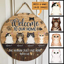 Pawzity Welcome To My Home Signs, Gifts For Cat Lovers, The Humans Just Live Here With Me Personalized Wood Sign , Cat Mom Gifts