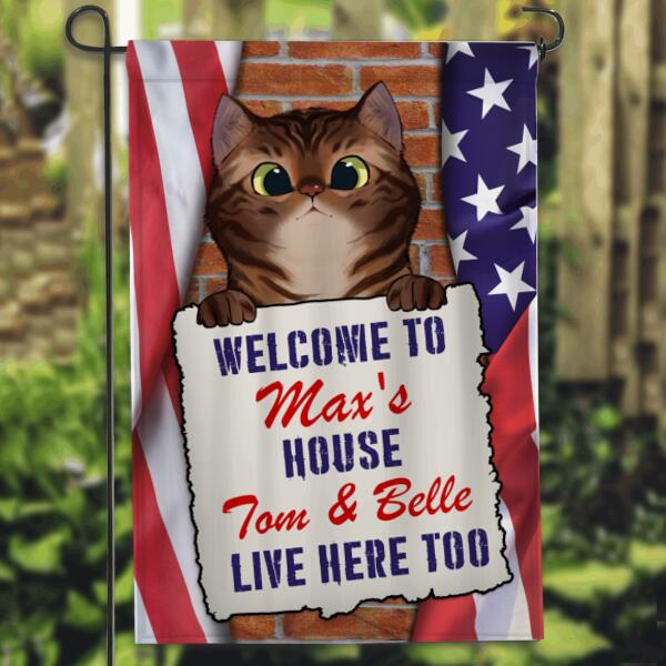 Welcome To My House - USA Flag - Personalized Cat Garden Flag