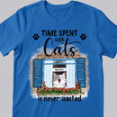 Time Spent With Cats Is Never Wasted - Blue Window - Personalized Cat T-shirt