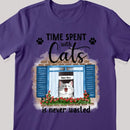 Time Spent With Cats Is Never Wasted - Blue Window - Personalized Cat T-shirt