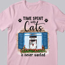 Time Spent With Cats Is Never Wasted - Blue Window - Personalized Cat T-shirt