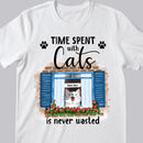Time Spent With Cats Is Never Wasted - Blue Window - Personalized Cat T-shirt