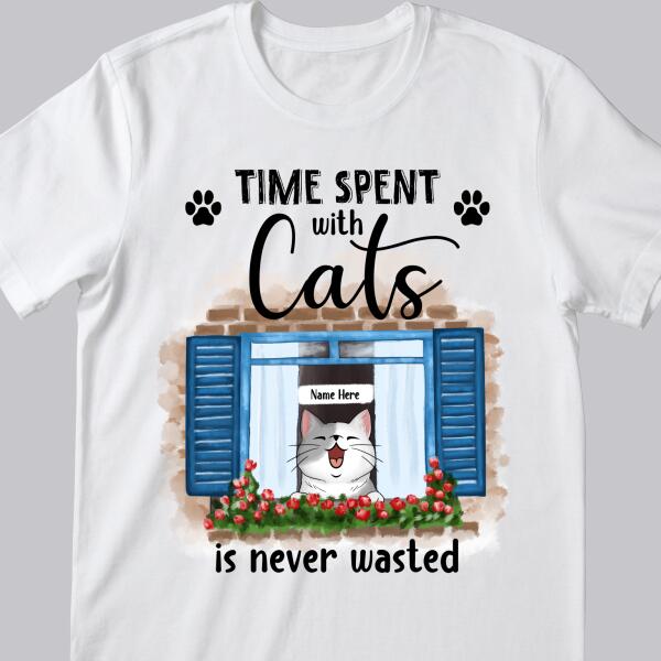 Time Spent With Cats Is Never Wasted - Blue Window - Personalized Cat T-shirt