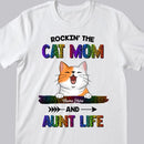 Rockin' The Cat Mom And Aunt Life - Rainbow Leopard Print - Personalized Cat T-shirt