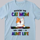 Rockin' The Cat Mom And Aunt Life - Rainbow Leopard Print - Personalized Cat T-shirt