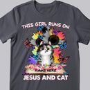 This Girl Runs On Jesus And Cats - Personalized Cat T-shirt