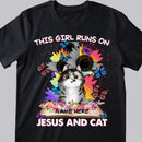 This Girl Runs On Jesus And Cats - Personalized Cat T-shirt