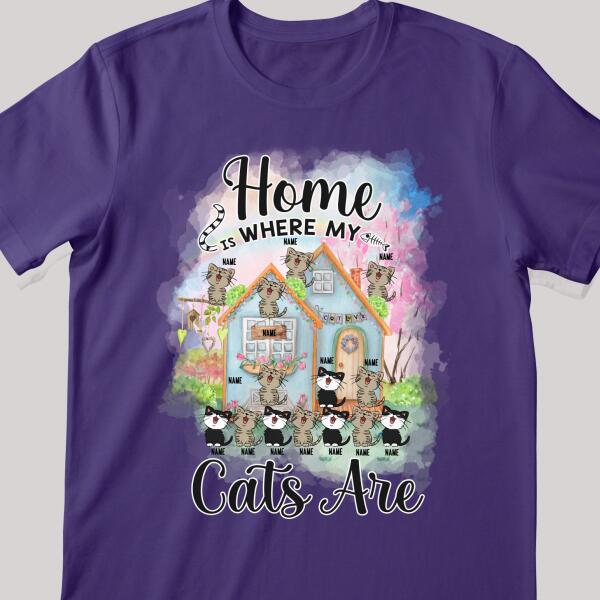 Home Is Where My Cats Are - Pastel Color House - Personalized Cat T-shirt