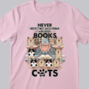 Never Underestimate An Old Woman Who Loves Books And Cats - Personalized Cat T-shirt