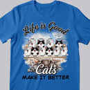 Life Is Good But Cats Make It Better - Cats On Stone Fence - Personalized Cat T-shirt