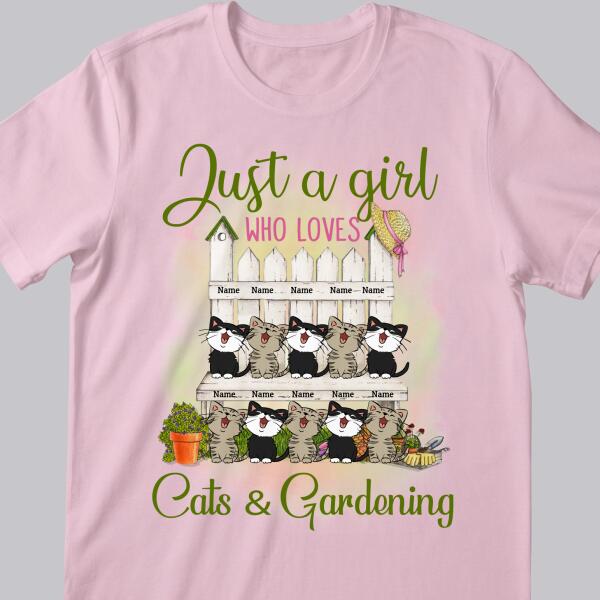 Just A Girl Who Loves Cats And Gardening - Cats On Gardens - Personalized Cat T-shirt