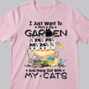 I Just Want To Work In My Garden And Hang Out With My Cats - Cats On Wheelbarrow - Personalized Cat T-shirt
