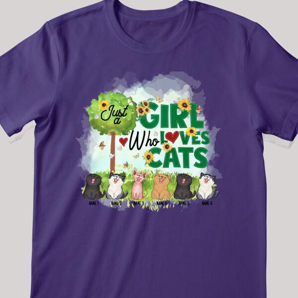 Just A Girl Who Loves Cats - Cute Kittens On Green Field - Personalized Cat T-shirt