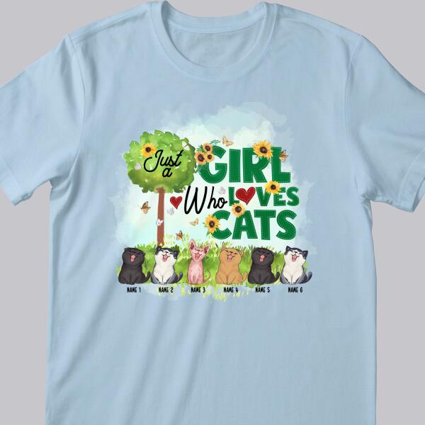 Just A Girl Who Loves Cats - Cute Kittens On Green Field - Personalized Cat T-shirt