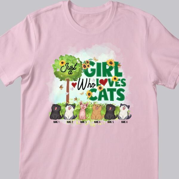 Just A Girl Who Loves Cats - Cute Kittens On Green Field - Personalized Cat T-shirt