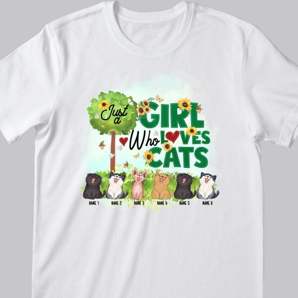 Just A Girl Who Loves Cats - Cute Kittens On Green Field - Personalized Cat T-shirt