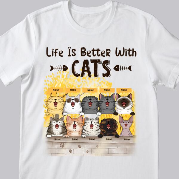 Life Is Better With Cats - Yellow Tree - Personalized Cat T-shirt