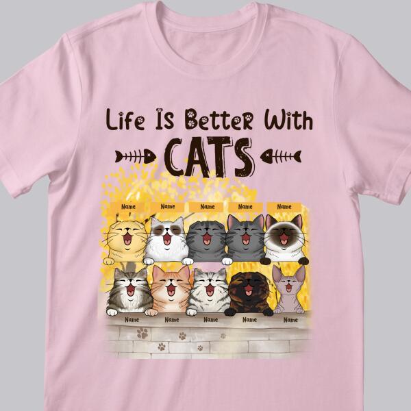 Life Is Better With Cats - Yellow Tree - Personalized Cat T-shirt