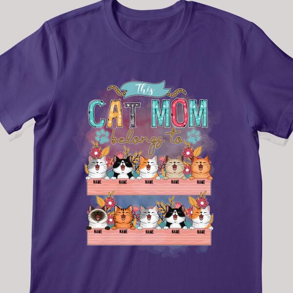 This Cat Mom Belongs To - Laughing Cats With Flowers - Personalized Cat T-shirt