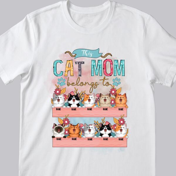 This Cat Mom Belongs To - Laughing Cats With Flowers - Personalized Cat T-shirt