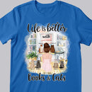 Life Is Better With Books And Cats - Backside Cats - Personalized Cat and Girl T-shirt