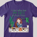 I Like Coffee And My Cats And Maybe 3 People - Personalized Cat and Girl T-shirt
