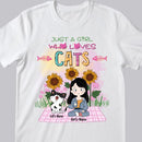 Just A Girl Who Loves Cats - Sunflowers Garden - Personalized Cat and Girl T-shirt