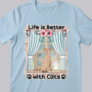 Life Is Better With Cats - Cats Back On Window - Personalized Cat T-shirt