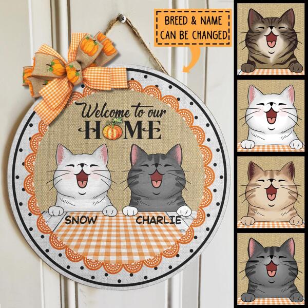 Pawzity Welcome To Our Home Signs, Gifts For Cat Lovers, Checkered Tablecloth Front Door Decor , Cat Mom Gifts