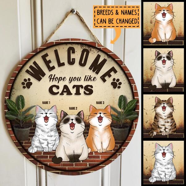 Pawzity Welcome Door Signs, Vintage Front Door Decor, Hope You Like Cats , Cat Mom Gifts