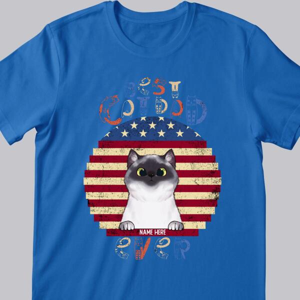 Best Cat Dad Ever - American Flag Print - Personalized Cat T-shirt