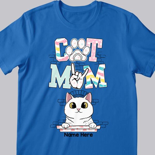Cat Mom - Pastel Color Cute Peeking Cats - Personalized Cat T-shirt