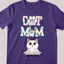 Cat Mom - Pastel Color Cute Peeking Cats - Personalized Cat T-shirt
