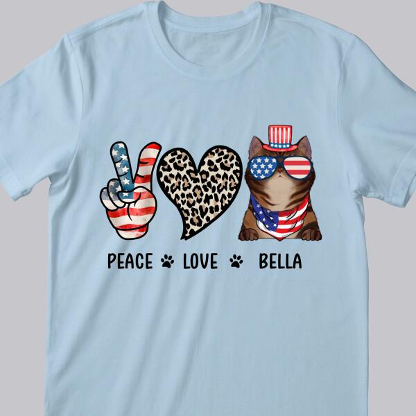 Peace - Love - Cat - 4th of July - Personalized Cat T-shirt