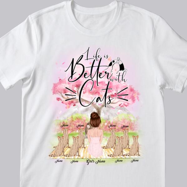 Life Is Better With Cats - Cherry Tree - Personalized Cat T-shirt