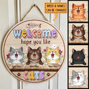 Pawzity Welcome Door Signs, Flowers Cute Style Welcome Sign, Hope You Like Cats , Cat Mom Gifts