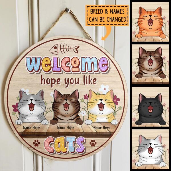 Pawzity Welcome Door Signs, Flowers Cute Style Welcome Sign, Hope You Like Cats , Cat Mom Gifts