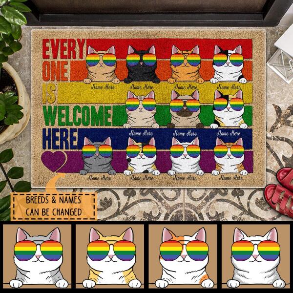 Pawzity Custom Doormat, Gifts For Cat Lovers, Everyone Is Welcome Here LGBT Pride Front Door Mat