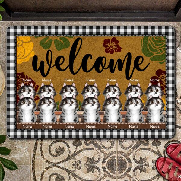 Pawzity Personalized Doormat, Gifts For Cat Lovers, Welcome Plaid Outdoor Door Mat