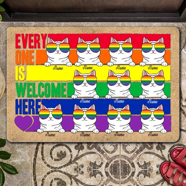 Pawzity Custom Doormat, Gifts For Cat Lovers, Everyone Is Welcome Here LGBT Pride Front Door Mat