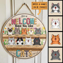 Pawzity Welcome Door Signs, Gifts For Cat Lovers, Hope You Like Cats, Flower Custom Wood Signs , Cat Mom Gifts