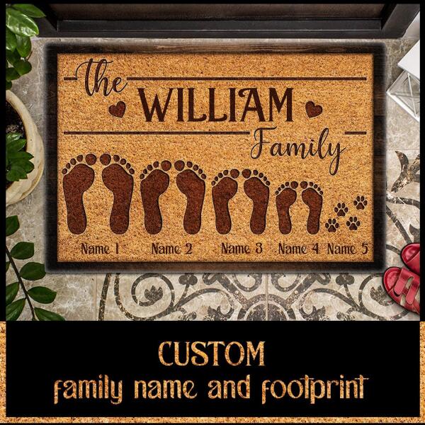 Pawzity Personalized Doormat, Gifts For Pet Lovers, Our Family Footmark & Pawprints Front Door Mat